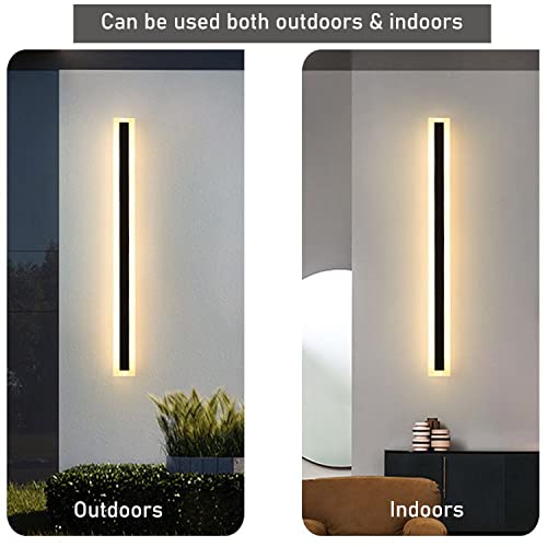 2Pack 47.2Incn Long Outdoor Modern Led Wall Light,38W Waterproof Ip65 Warm White 110V Led Wall Mount Lighting Fixture Rectangular Black Wall Lights Elegant Frosted White Acrylic Anti Rust #TOP4