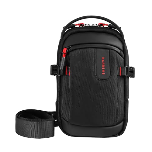 Barrens Bolso de pecho para hombre: mochila cruzada impermeable con correa ajustable, ideal para viajes, senderismo y uso diario, color negro con rojo, Mittelgroße