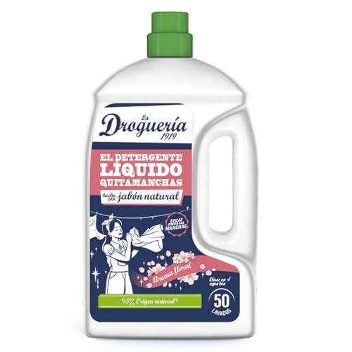 LA DROGUERIA - Detergente Líquido Quitamanchas 2.27 L – Eficaz en Agua Fría – Con Jabón Natural – Sin Colorantes – Apto para Pieles Sensibles