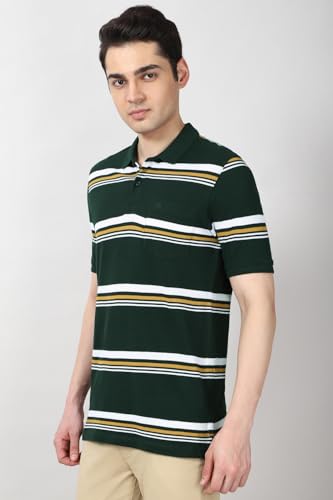 Image of Peter England Men's Cotton Breton Stripe Polo T-Shirt | Casual Wear | Modern Design
