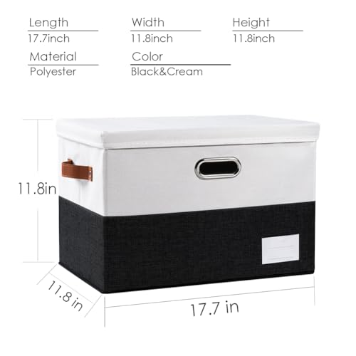 Image of PRANDOM Foldable Storage Bins with Lids [3-Pack] Fabric Collapsible Storage Boxes Baskets Cubes Containers with Handles for Closet Living Room Bedroom (Black & White 17.7x11.8x11.8'')