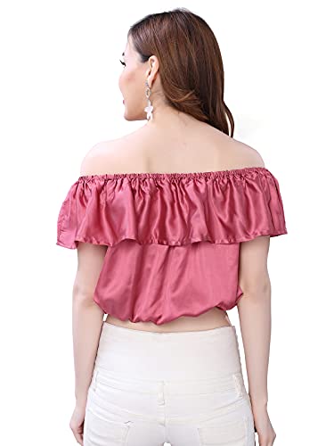 Image of Selvia Women's Dyed, Plain Satin Silk Party Regular Fit Top