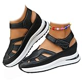 Orthopedic Shoes for Women 2026 Summer Comfortable Platform Hollow Out Breathable Wedge Sneakers Closed Toe Sandals Wide With Fit Gladiator Sport Sandals with Ankle Strap Dress Beach Shoes (Black, Adult, Women, 8.5, Numeric, US Footwear Size System, Medium)