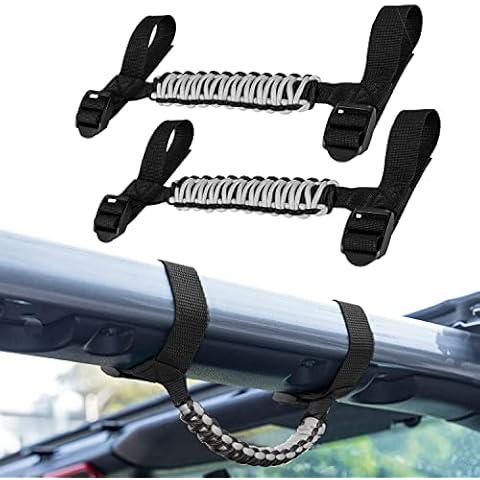 Deargooday Roll Bar Heavy Duty Paracord Grab Handles Compatible with Jeep Wrangler YJ TJ JK JKU JL JLU Sports Sahara Freedom Rubicon X & Unlimited 1995-2021 (2PCS) (Grey) Cover