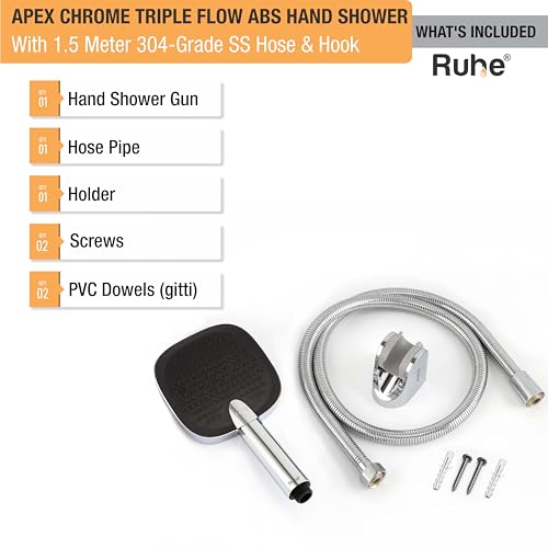Image of Ruhe Apex Multi-Functional Triple-Flow Modes ABS Hand Shower with 1.5 Meter 304-Grade Stainless Steel Hose & Hook - Chrome Finish