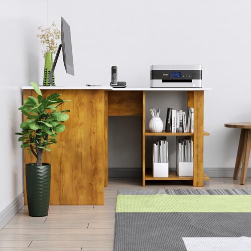 Image of Bniture Wooden Study Table for Home | Engineered Wood Study Table with Shelf Storage | L Shape Multi Purpose Computer Desk for Writing & Study | Laptop Table for Study Room | Giant Wood & Frosty White