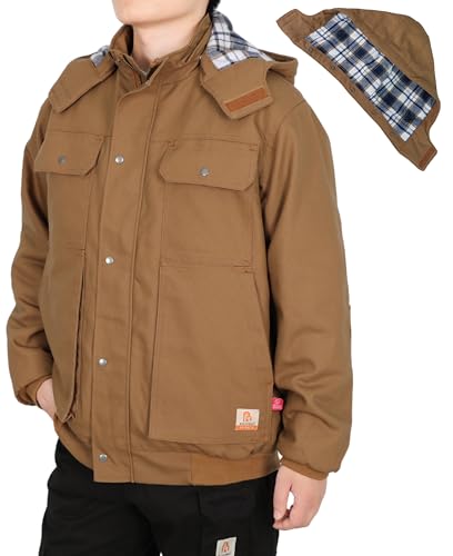 BOCOMAL FR Jacket Insulated Heavyweight Canvas Flannel Lined,Detachable Hood,Cargo Pockets,NFPA2112 CAT4,Flame Resistant Coat