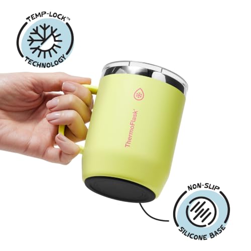 Image of ThermoFlask Drinkware 12 oz Coffee Mug - Double-Wall Insulated for Hot & Cold Drinks - Lightweight & Simple with Innovative Press In Slider Lid - Modern & Durable - Unmellow Yellow