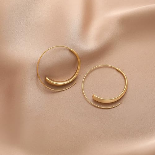 Gold Hoop Earrings 14k Gold Plated Hoop Earrings for Women Big Gold Silver Hoop Simple Spiral Brushed Ball Dangle Drop Earrings for Women Gift4