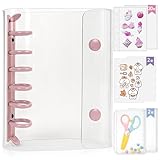 GOKEI シール帳 プラバン 透明 A7サイズ ミニ クリアバインダー 【リフィル×20枚 チャック付きボケット×2枚 下敷き×2枚】手帳 プリ帳 カードスリーブ ポケット はがせる バインダー型ノート 女の子 コラージュノート ピンク