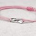 Breast Cancer Awareness Pink Womens Friendship Support Bracelet, Handmade Small Sterling Silver Ribbon Shaped Charm, Adjustable Pull Thread Cord with Silver Bead Ends
