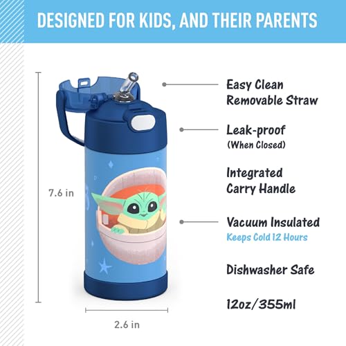 Image of THERMOS FUNTAINER Water Bottle with Straw, 12oz, Mandalorian The Child