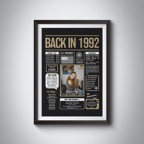 31St Birthday Decorations For Men, Women - Back In 1992 Poster Gifts For Dad, Mom, Father, Mother Turning 31 Years Old From Daughter, Son - Unique Birthday Gifts For Wife, Friends, Sister, Brother Born In 1992 With Your Personalized Photo, Text #TOP18