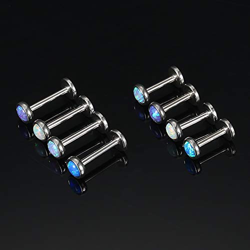 Milacolato 8Pcs 16G Opal Nose Studs Stainless Steel Labret Monroe Lip Rings Tragus Helix Earrings Conch Piercing Jewelry Created-Opal Nose Rings For Women Men 4Mm #TOP3