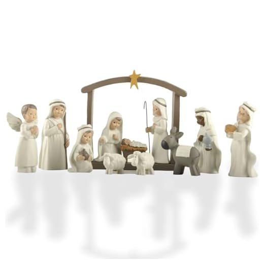 BonzaPicks Conjunto de estatuetas de presépio de resina branca marfim para o Natal, 12 peças, conjuntos de presépio para o Natal em ambientes internos, conjunto de família de presépio pintado à mão, coleção de presépio de Jesus.