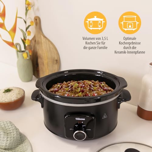 Tristar VS-3915 Schongarer (Edelstahl Keramiktopf mit 2 Hitzestufen und Warmhaltefunktion, 3,5 L)