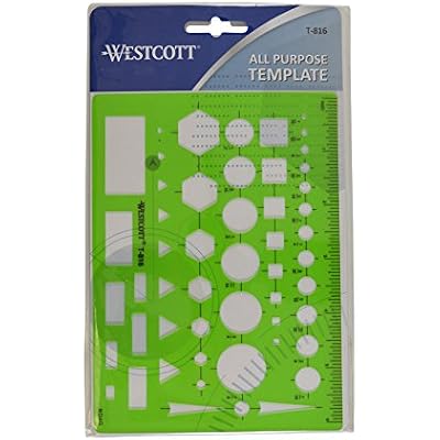 Westcott T-816 All-Purpose Technical Drawing Template, Plastic Shape Template Tool, Green, 4.5 by 6 in