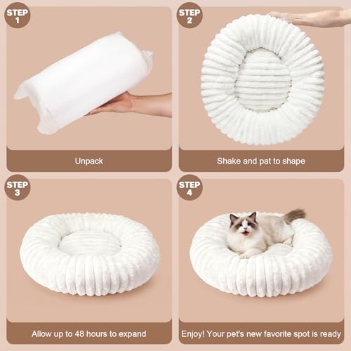 Donut Pet Bed for Indoor Cats and Small Dogs, Self-Heating Dog Bed with Non-Slip Bottom, Winter Comfort Dog Beds for Puppies, Washable & Portable Egg Tart Shape (S) Small cat Bed self Warming — view 6