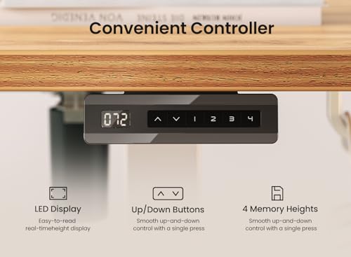 Image of BANTI 55 x 28 Inches Standing Desk, Ergonomic, Electric Height Adjustable, Sit and Stand Up, Computer Desk with a Deeper Desktop, White Frame /Light Rustic Top