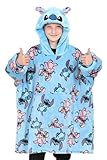 Disney Lilo and Stitch, Stitch & Angel Girls Blue Hoodie, Oversized Fleece Blanket Hoody
