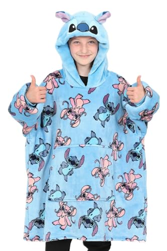 Sweat à capuche surdimensionné Stitch en polaire bleu pour fille, pull couverture XXL
