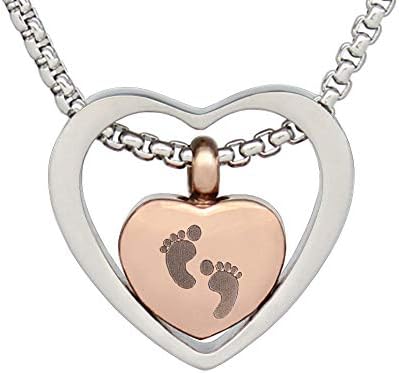 Urn Necklace for Baby Boy Ashes Baby Feet Ash Pendants Cremation Jewelry I Love You to The Moon and Sun Back (Rose Gold Double Heart)
