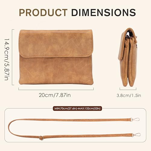 Small Crossbody Bags for Women, Suede Leather Cell Phone Purse with Adjustable Shoulder Strap, Small Phone Bag with Dubble Zipper Magnetic Closure, Vintage Brown Shoulder Bag for Travel Dating2