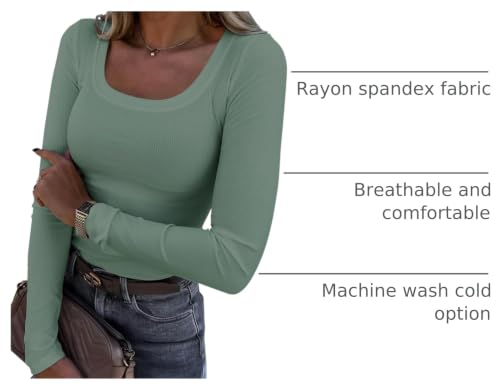 Image of Roselux Womens Long Sleeve Scoop Neck Ribbed Knit Fitted Casual Tops Tee Slim Basic Shirts