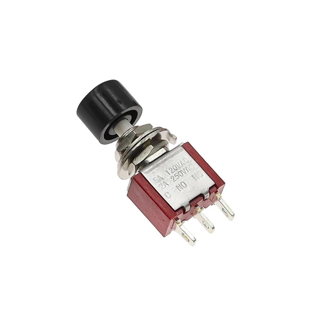 AUOQKQUT 2PC PS102 Black 6mm 3Pin 2 Position Momentary Automatic Push Button Switch ON OFF 5A125V/2A250V Toggle Switch