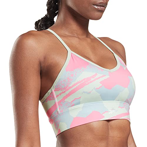 Image of Reebok Women's Satin 91% PES /9% El-Interlock-Hydrophilic Finish /Print-Digital Sublimation-Disperse Classic Workout Sports Bra