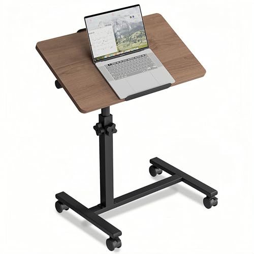 IRUFGLL Office Carts & StandsOverbed Table Adjustable Height with Wheels Rolling Laptop Desk Medical Bed Tables Couch Tray Table-Brown