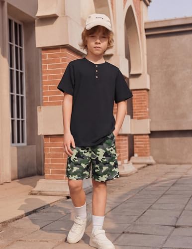 Image of Arshiner Boy's Textured Button Up Shirt and Shorts Set 2 Piece Summer Beach Outfit for 5~12 Years Kids
