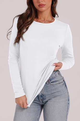 Wiholl White Long Sleeve Shirts For Women Under Scrubs Fall Crewneck Basic Tees 2024 Vacation Outfits Winter Warm Tunic Tops S thumb #2