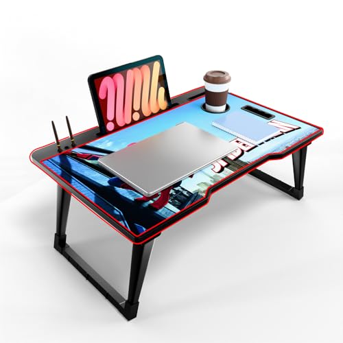 Image of Foldable Wooden Mini Laptop Table for Bed, Study Table with Drawer, Tablet /Mobile Holder for Kids & Adults (COTTED SP)
