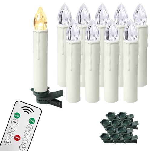 Aufun Bougies LED sans fil dimmables avec télécommande pour sapin de Noël, décoration de Noël, mariage, anniversaire, fête (blanc chaud) (sans batterie, 10 pièces)