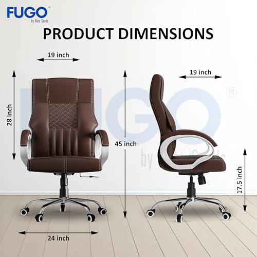Image of FUGO FG21 Orthopedic Boss Chair with 3-Years Warranty, Executive Office Chair Ergonomic High-Back Chair-Cushioned Seat & Armrests, Metal Base, Rocking Movement (Brown)
