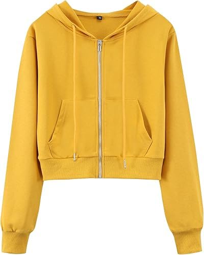 Image of Casual Wear Solid Crop Zipper Jacket Hooded Neck Full Sleeves with Kangaroo Pocket Hoodie for Women