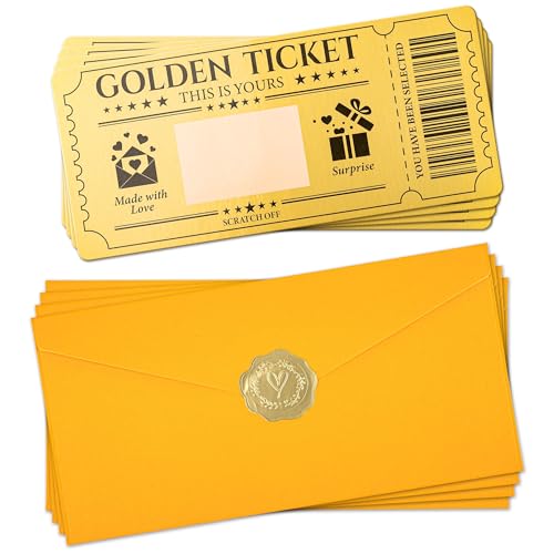 VELATYVIO 12 Sets Golden Ticket Custom Scratch off Cards with Envelope and Stickers Surprise Gift...