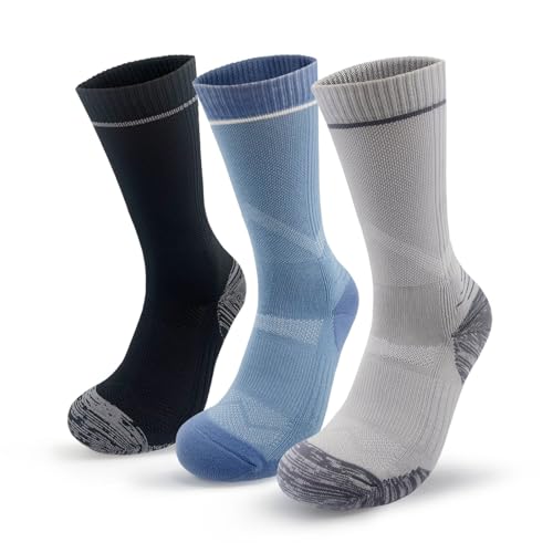 Athletic Socks Moisture Wicking Crew Socks for Men 3 Pairs Running Sport Cushioned Polyester Mid Calf Socks