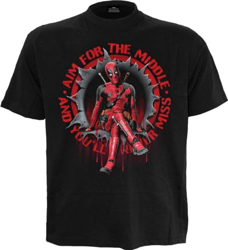 Deadpool - Aim for The Middle - Front Print T-Shirt Black - S