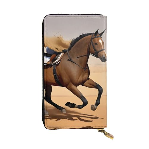 Running Horse in Desert Sand Storm Picture Leather Long Clutch Wallet for Fashionable Girls and Women - Durable, Stylish, and Functional, Black, One Size