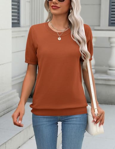 Image of Zeagoo Womens Summer Short Sleeve Tops Crew Neck Lightweight Pullover Sweaters Loose Dressy Casual Blouse Basic Clothes
