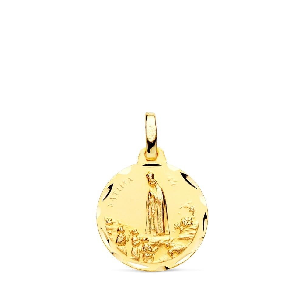 Vierge Médaille Fatima en or 9 carats, 16 mm, sculptée sur le bord