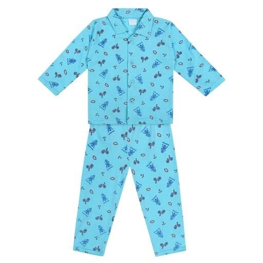 Image of PARILIFESTYLE Cotton Night Suit Full Sleeves, Printed, Collared Neck, Pack of 2 for Unisex Kids