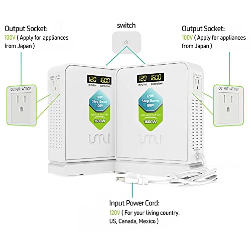 120V to 100V Voltage Converter 1600watts Step Down toroidal Voltage Converter for Japan appliances Used in US［CE, CQC Certified］3