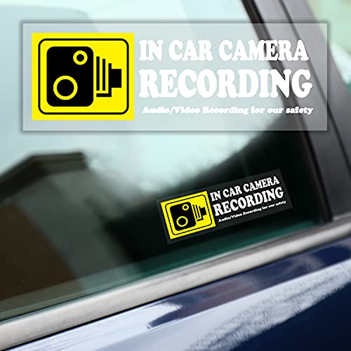 Image of 4 Pcs Camera Audio Video Recording Window Cars Stickers, In Car Camera Recording Sticker For Rideshare, Van, Truck, Taxi, Maxi Cab, Bus, Coach Drivers, Yellow 2 x 6 inch, Adhesive Window Decal
