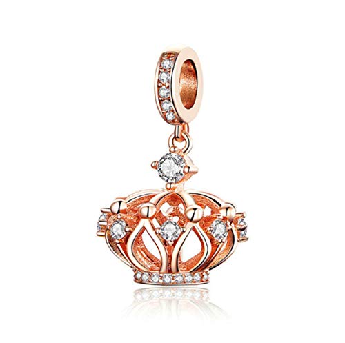 Breloque cœur en argent 925 et couronne en or rose pour bracelet