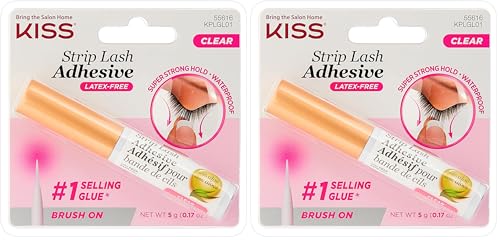 KISS Lash Adhesive, Lash-Glue, 24hr Strip Eyelash Adhesive, Clear, Includes Lash-Adhesive, Long Lasting Wear, Can Be Used with Strip Lashes and Lash Clusters (Pack of 2)