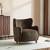 Christopher Knight Home Auden Wingback Accent Chair, Fabric Club Chair, Velvet Upholstered Armchair, Curved Backrest Single Sofa, Soft Cushion Seating, Reading Lounge Chair for Living Room, Brown