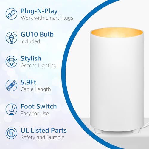 Image of SUNVIE 5W Uplights Indoor 2700K Floor Can Light for Plant Corner, 2 PCS | GU10 Bulbs Replaceable, 5.9 FT UL Listed Plug Cord &Foot Switch, Accent lighting, Plug and Play